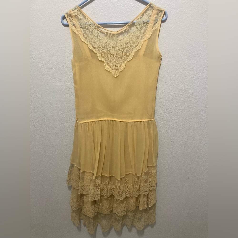 Vintage Handmade Cottagecore Prairiecore Tiered Yellow Dress Estimated Size XXS
